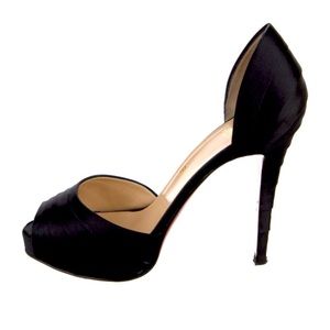 Louboutin black satin peep toe sandals